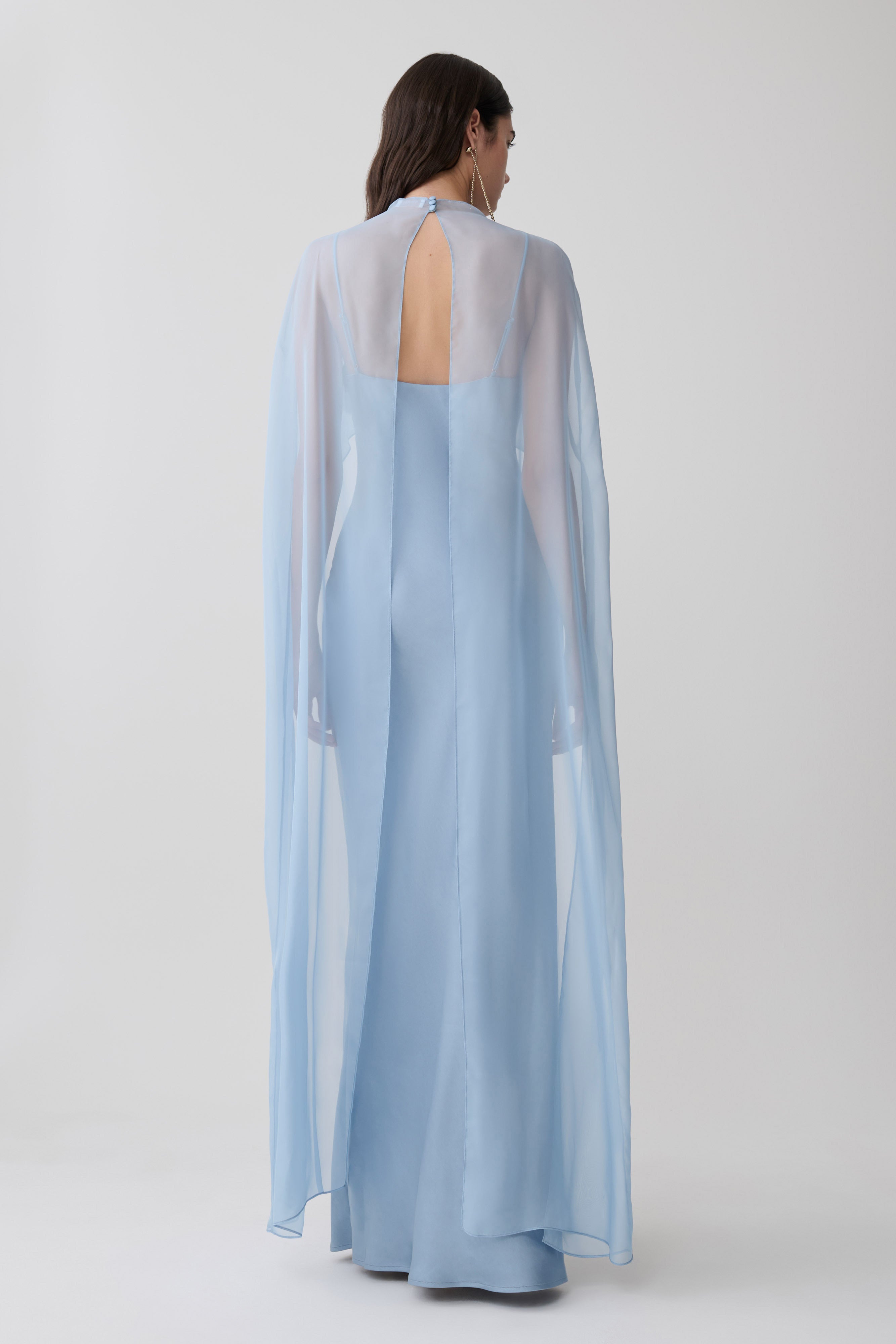 Martinne Chiffon Cape Maxi Dress - Arctic Blue