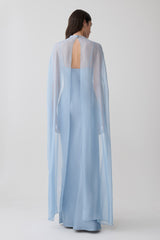 Martinne Chiffon Cape Maxi Dress - Arctic Blue