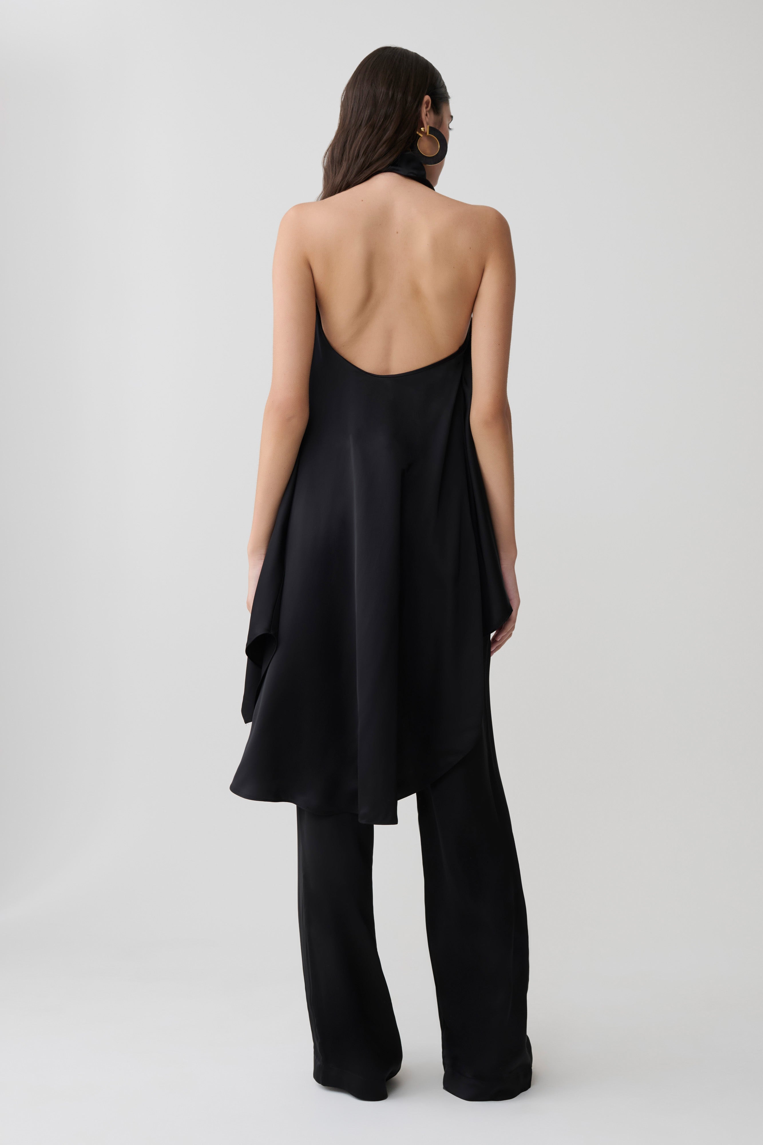 Sydney Straight Leg Satin Pants - Black