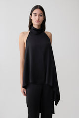 Sydney Asymmetrical Satin Halter Top - Black