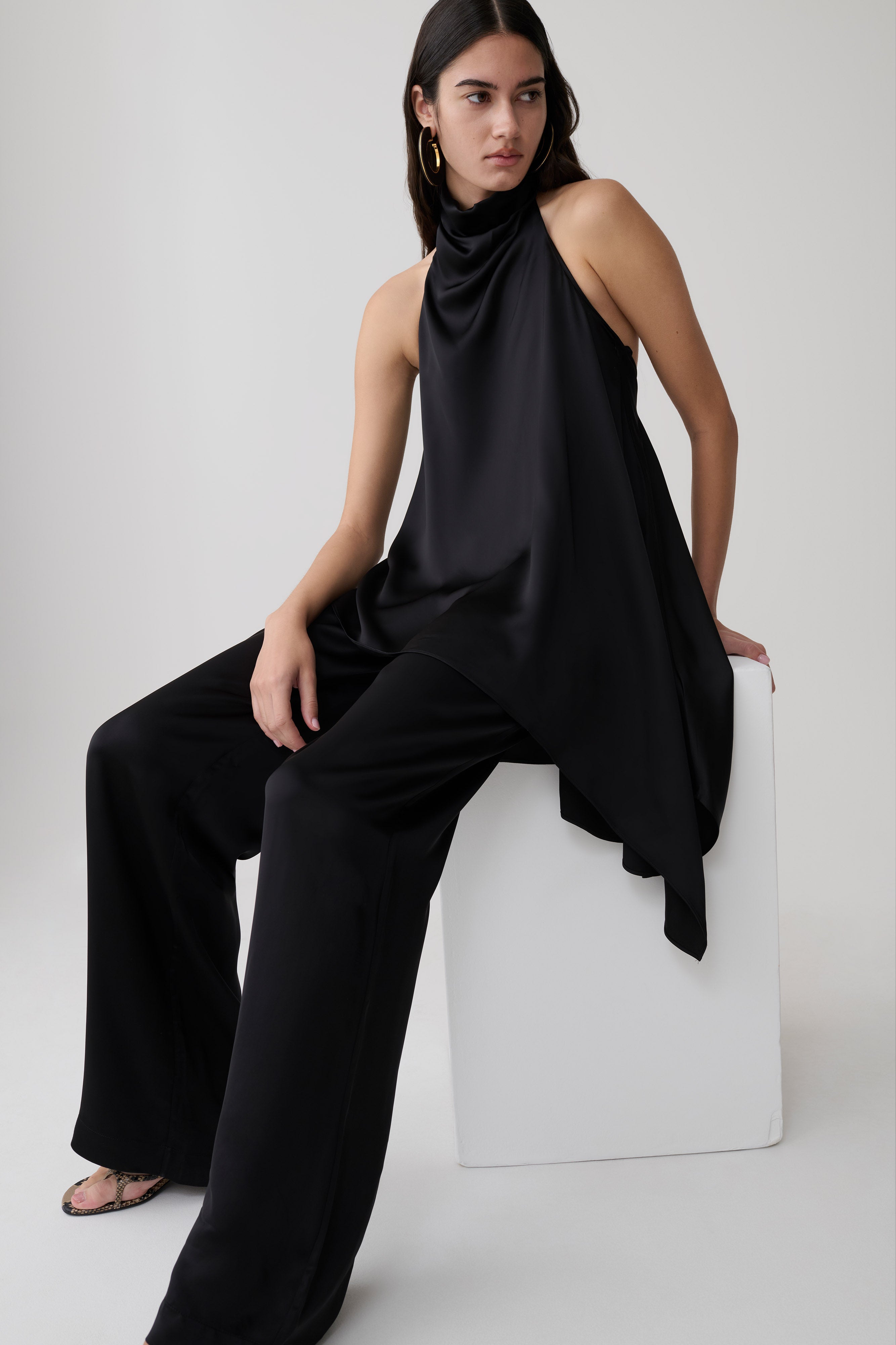 Sydney Straight Leg Satin Pants - Black
