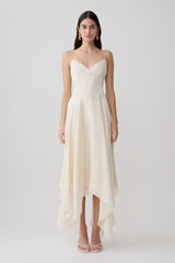 Naomi Satin Asymmetric Hem Maxi Dress - Ivory