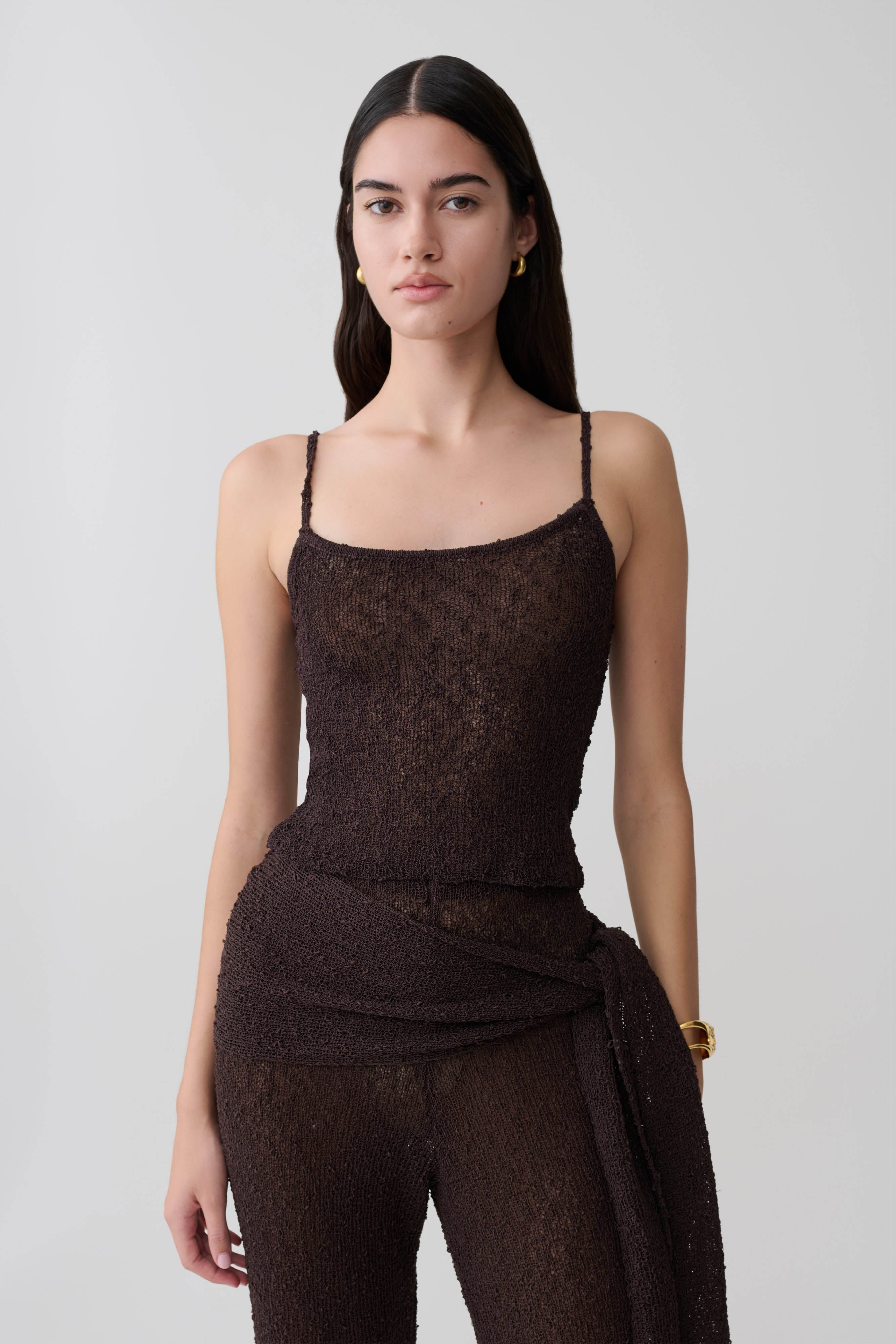 Mattais Boucle Knit Top - Dark Chocolate
