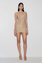 Renesmay Lurex Halter Mini Dress - Gold