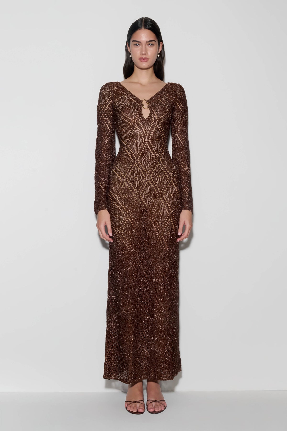 Chelsea Lurex Crochet Maxi Dress - Bronze