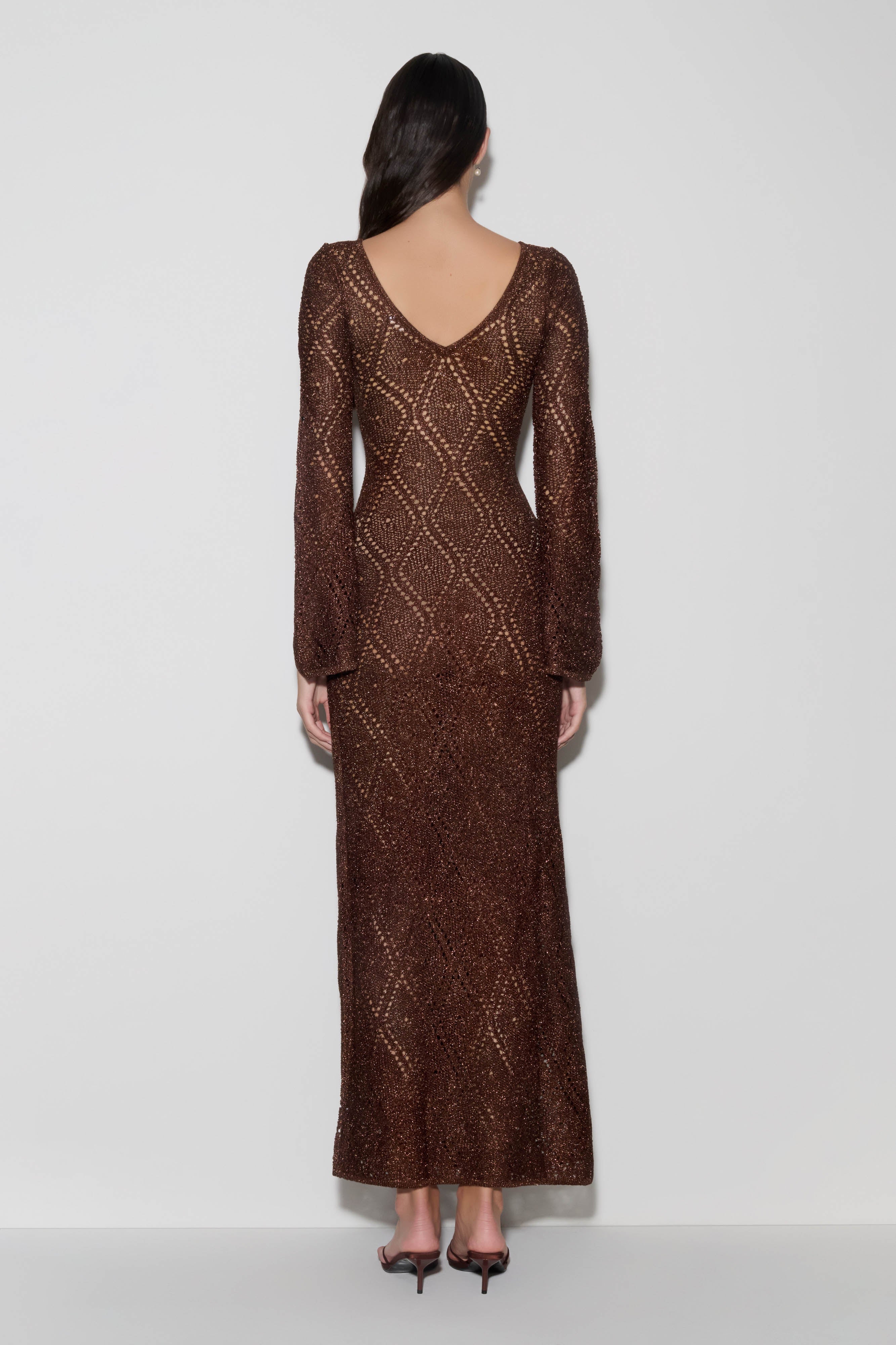 Chelsea Lurex Crochet Maxi Dress - Bronze
