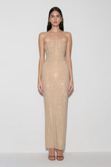 Phi Multi-Wear Cowl Diamante Maxi Dress - Gold