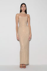 Phi Multi-Wear Cowl Diamante Maxi Dress - Gold