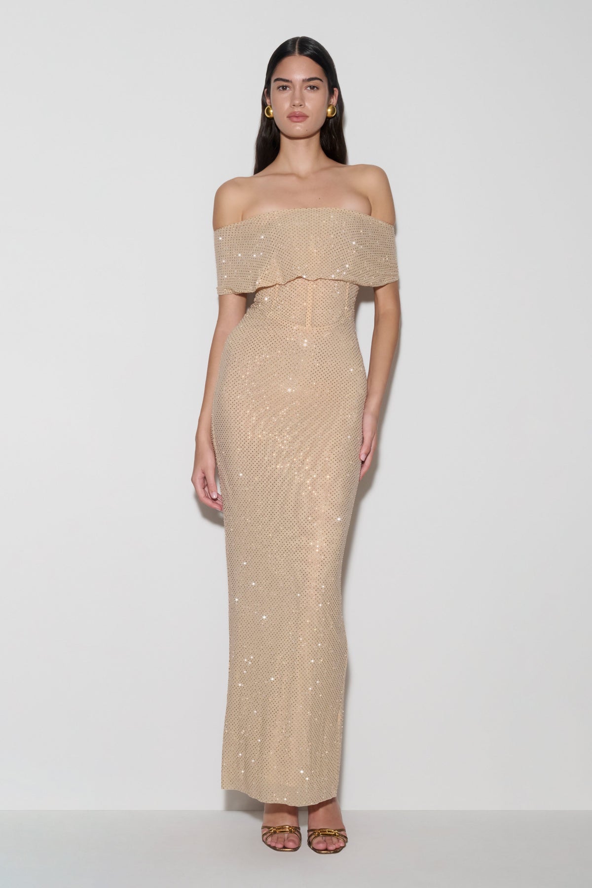 Phi Multi-Wear Cowl Diamante Maxi Dress - Gold