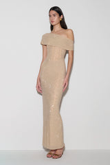 Phi Multi-Wear Cowl Diamante Maxi Dress - Gold