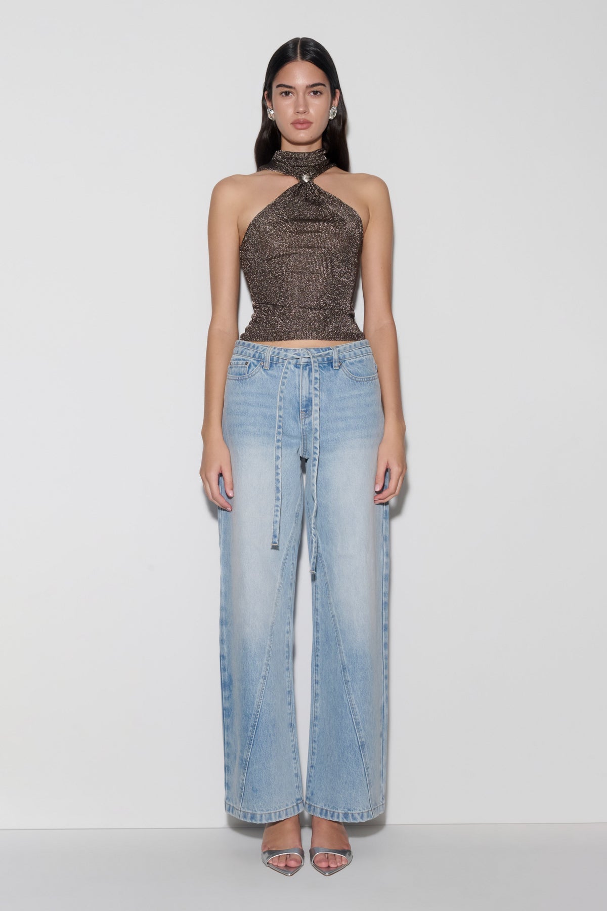 Nikki Lurex Top With Hardware - Gunmetal