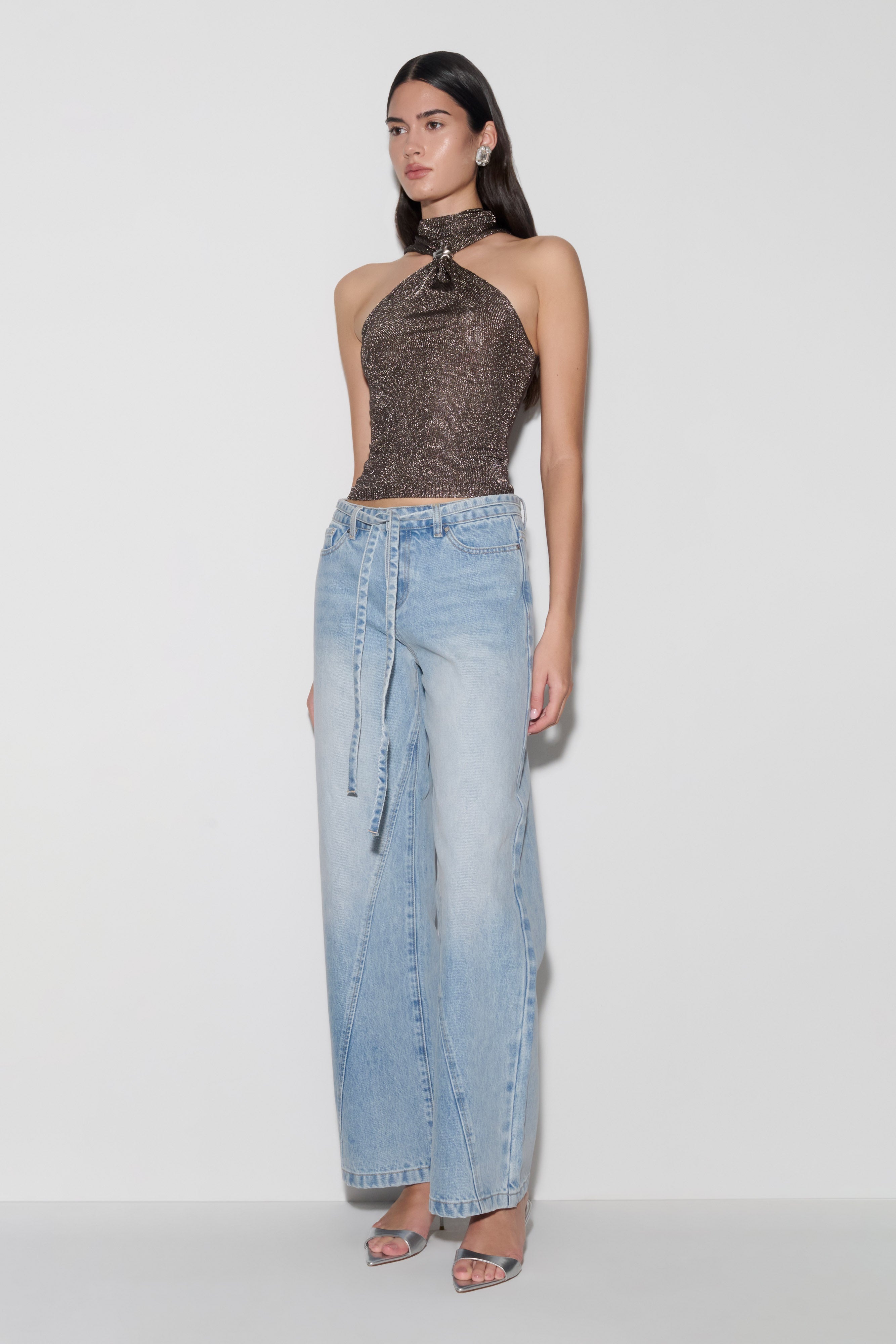 Nikki Lurex Top With Hardware - Gunmetal