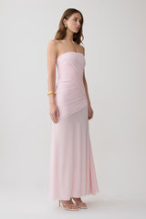Monet Strapless Ruched Mesh Maxi Dress - Ballet Pink
