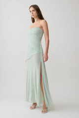 Monet Strapless Ruched Mesh Maxi Dress - Aqua Grey