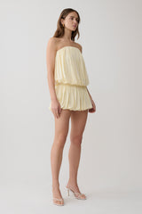 Safiya Strapless Gathered Bubble Mini Dress - Lemon