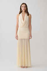 Jorja Draped Halter Slinky Maxi Dress - Ivory
