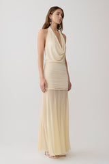 Jorja Draped Halter Slinky Maxi Dress - Ivory