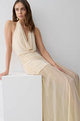 Jorja Draped Halter Slinky Maxi Dress - Ivory