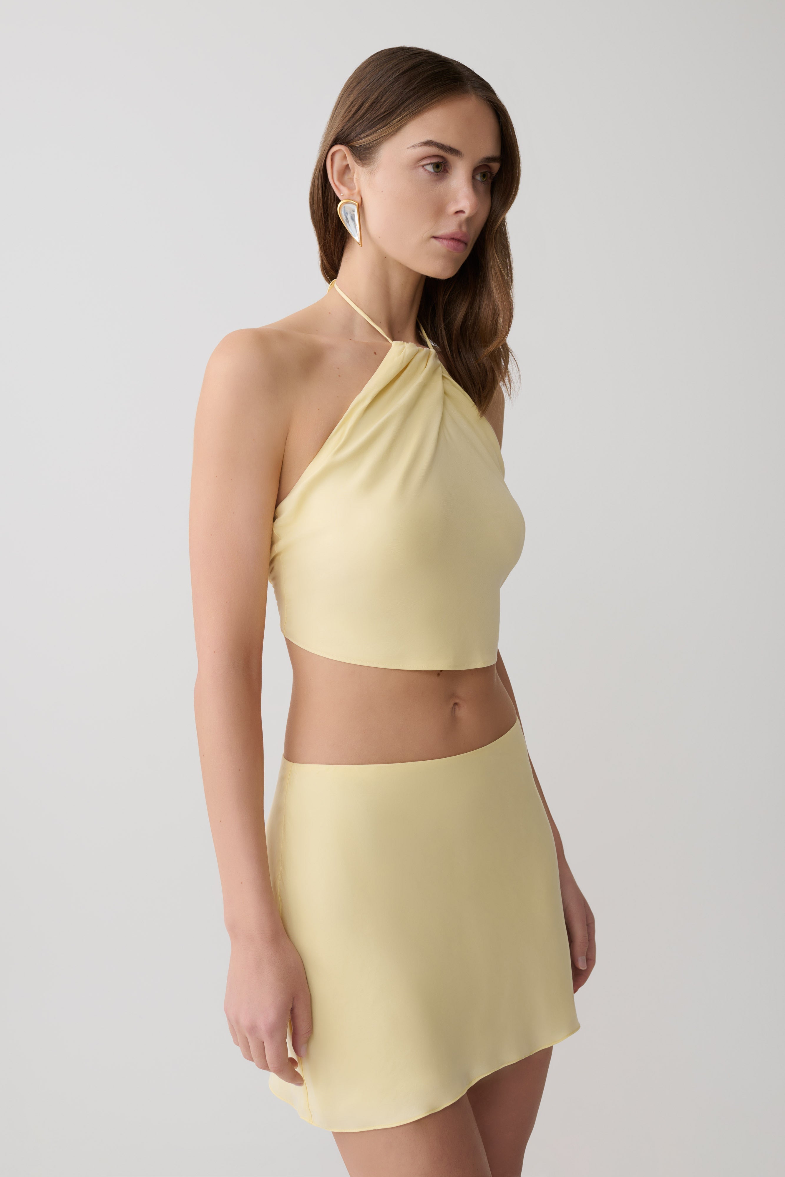 Juliana Cupro Halter Sleeveless Top - Butter