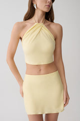 Juliana Cupro Halter Sleeveless Top - Butter