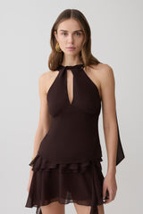 Nora Halter Chiffon Top - Cacao Brown