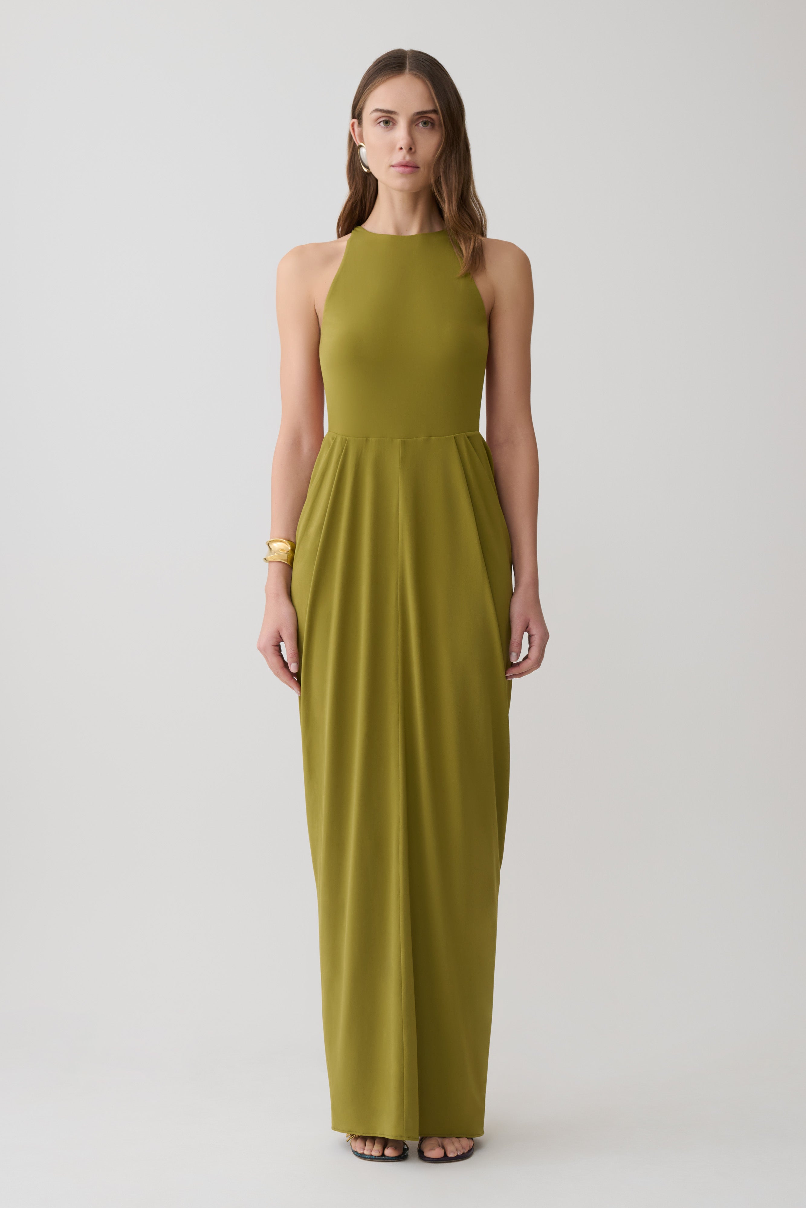Bahari Low Back Halter Maxi Dress - Vintage Olive