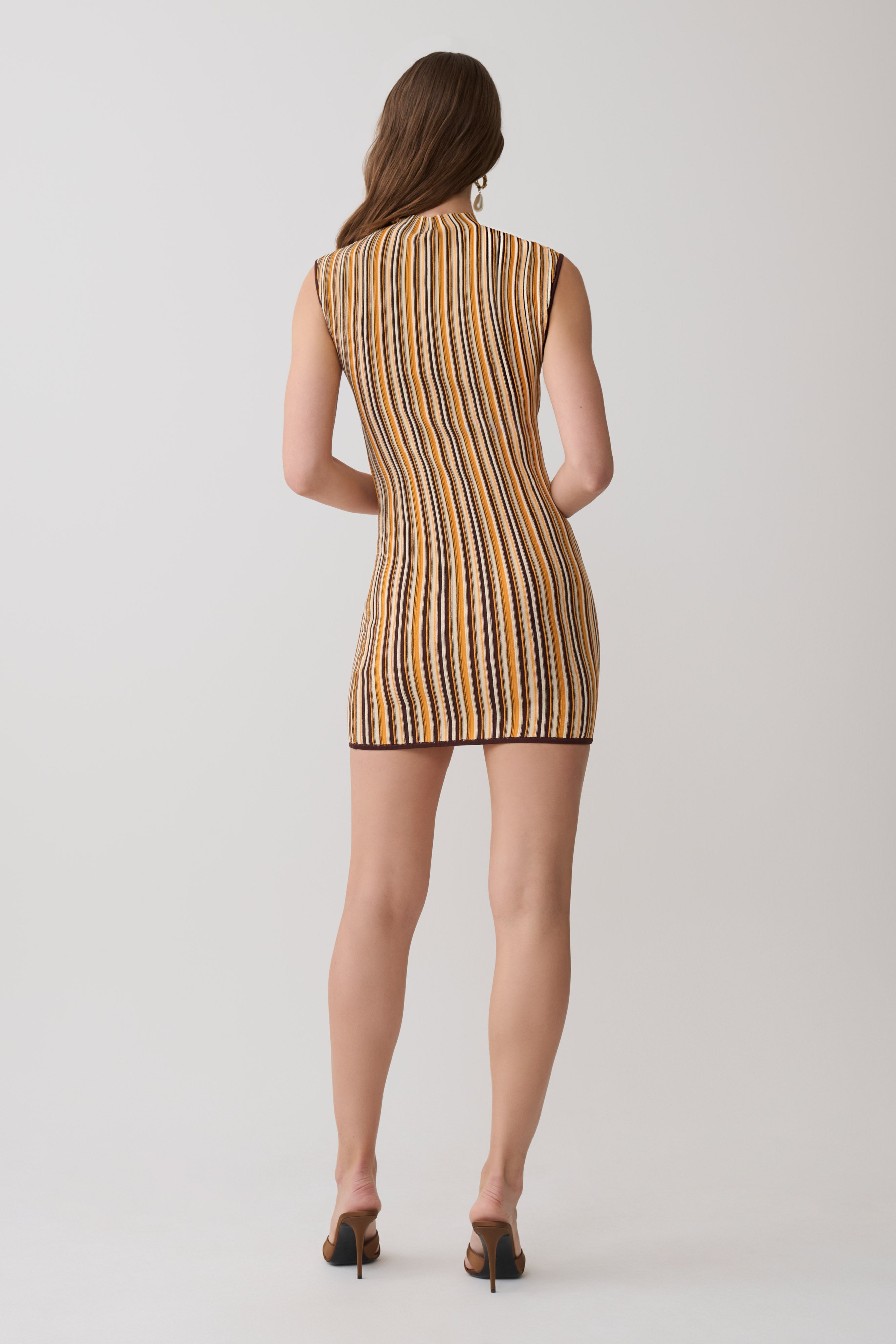 Meggie Striped Sleeveless Mini Dress - Orange/Chocolate