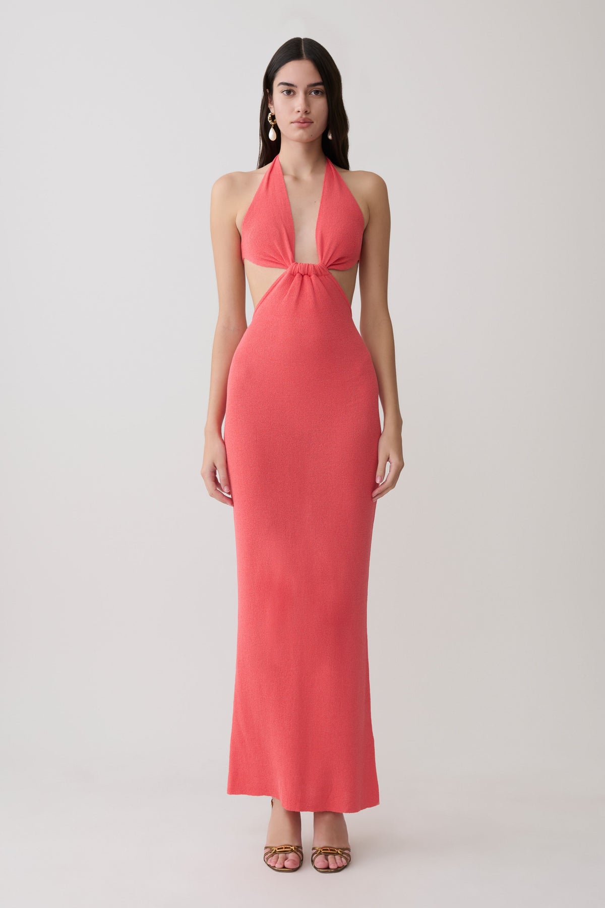 Theresea Halter Knit Maxi Dress - Coral