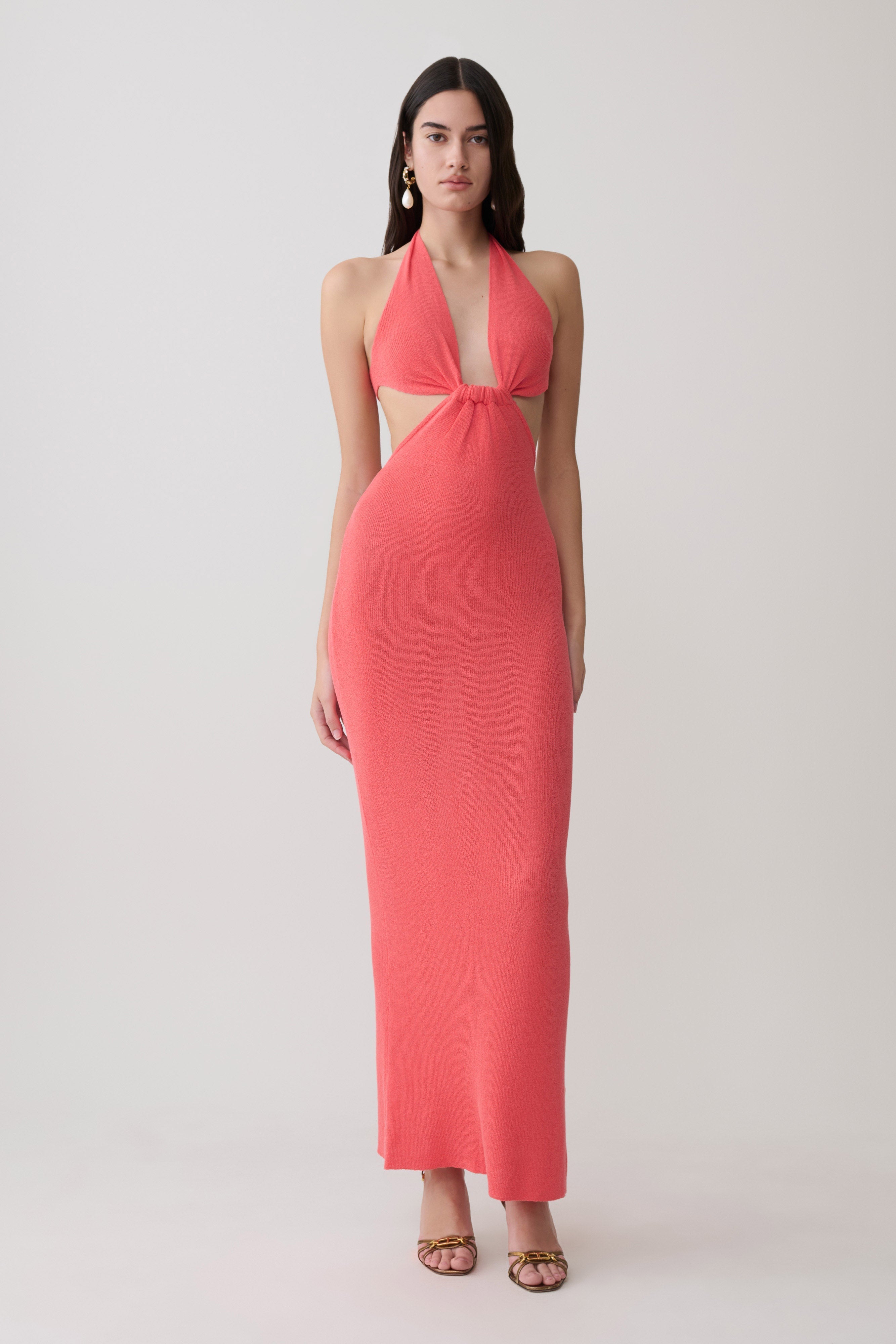 Theresea Halter Knit Maxi Dress - Coral
