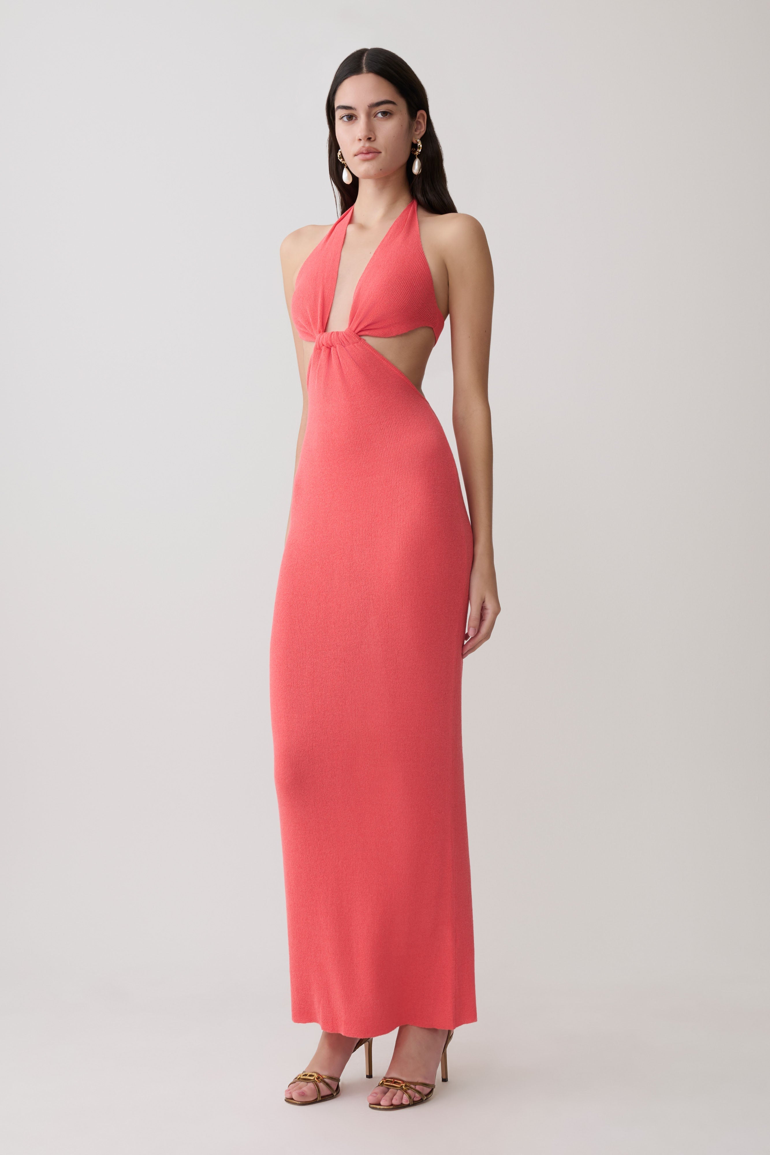 Theresea Halter Knit Maxi Dress - Coral