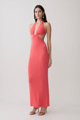 Theresea Halter Knit Maxi Dress - Coral