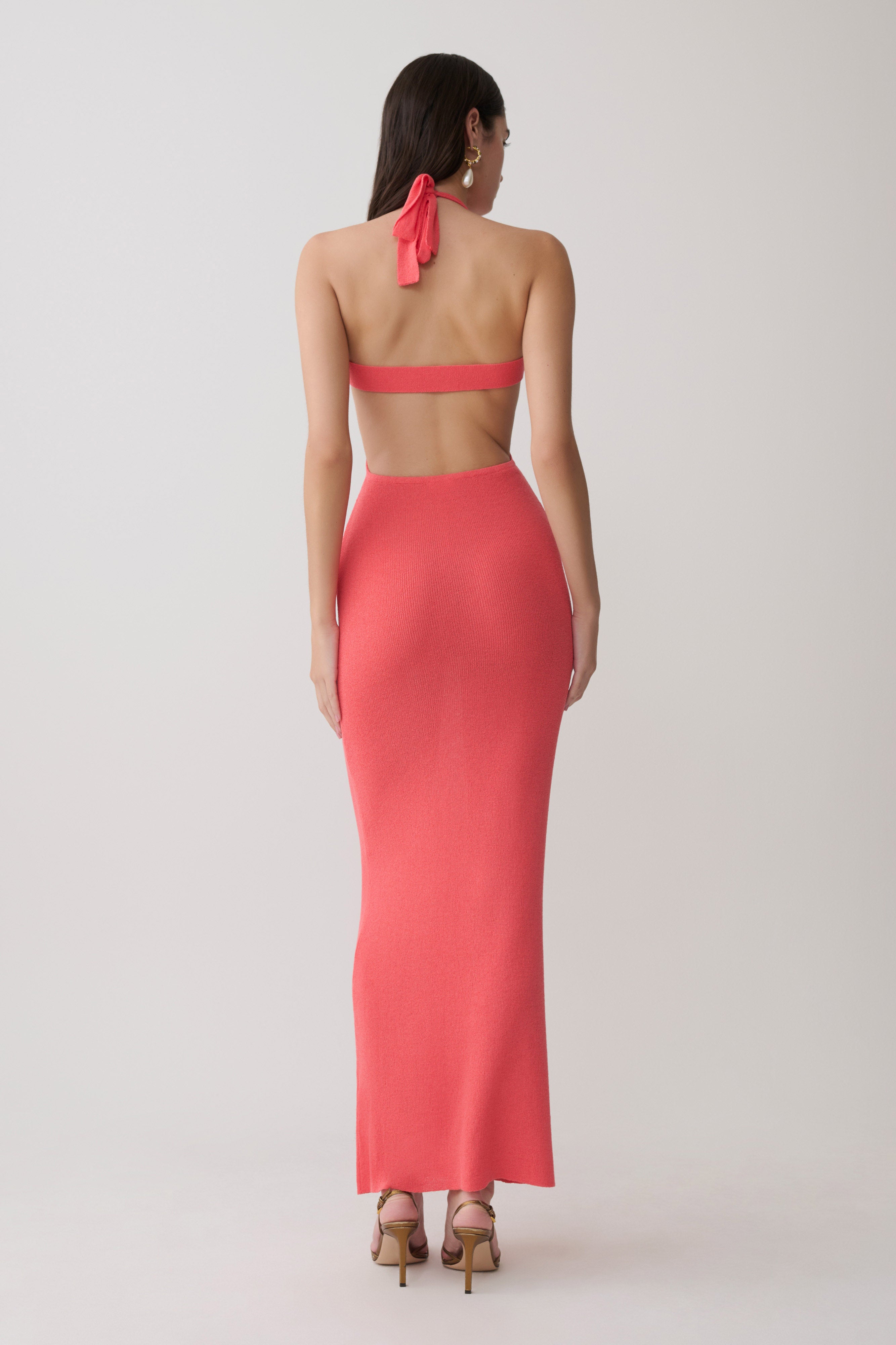 Theresea Halter Knit Maxi Dress - Coral