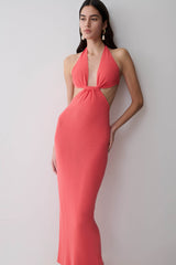 Theresea Halter Knit Maxi Dress - Coral