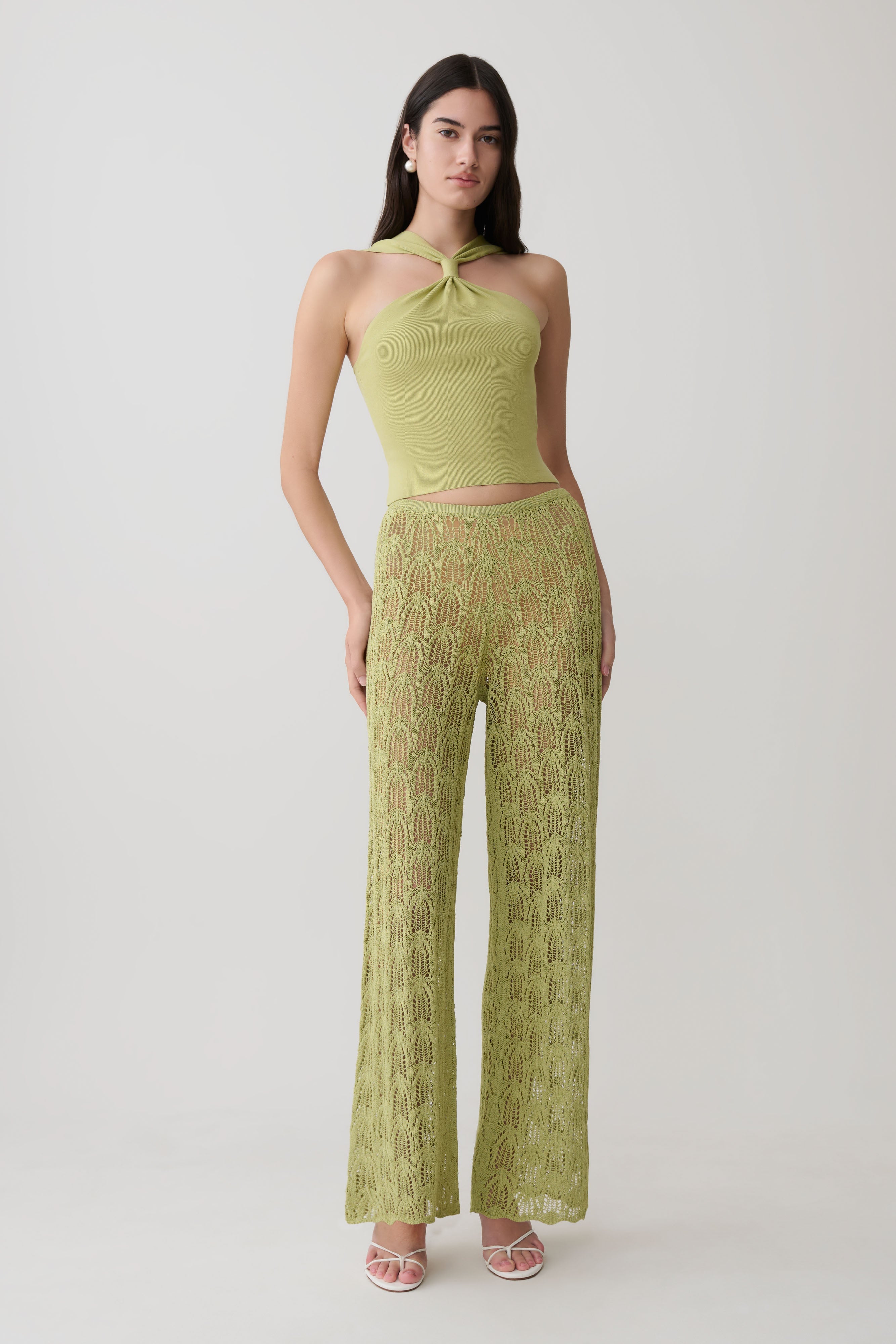 Angelika Twist Front Knit Top - Light Olive
