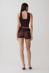 Liora Crochet Shorts With Knit Overlay - Chocolate