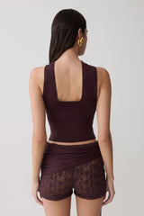 Angelika Twist Front Knit Top - Chocolate