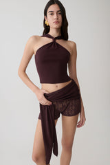 Liora Crochet Shorts With Knit Overlay - Chocolate