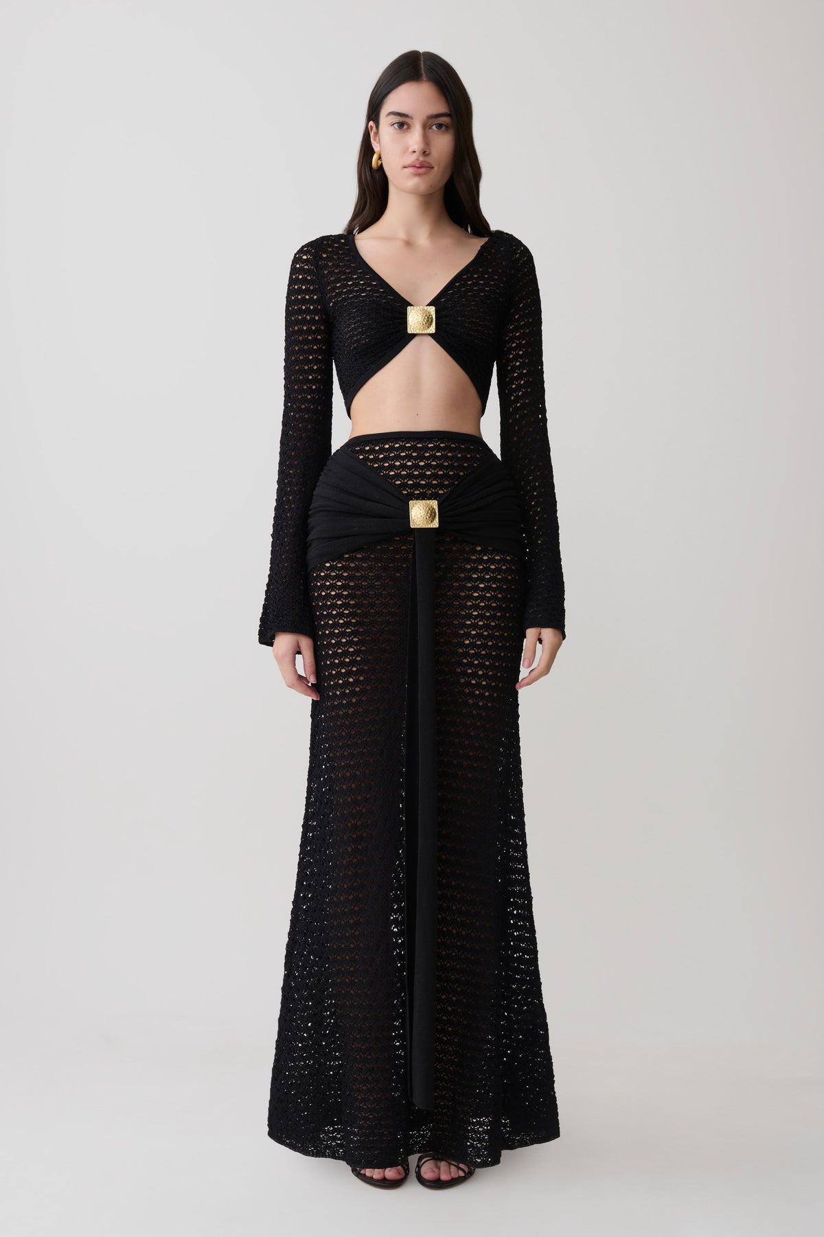 Mania Crochet Maxi Skirt With Hardware - Black