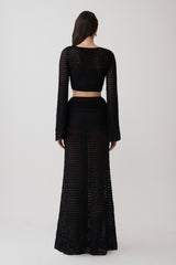 Mania Crochet Maxi Skirt With Hardware - Black