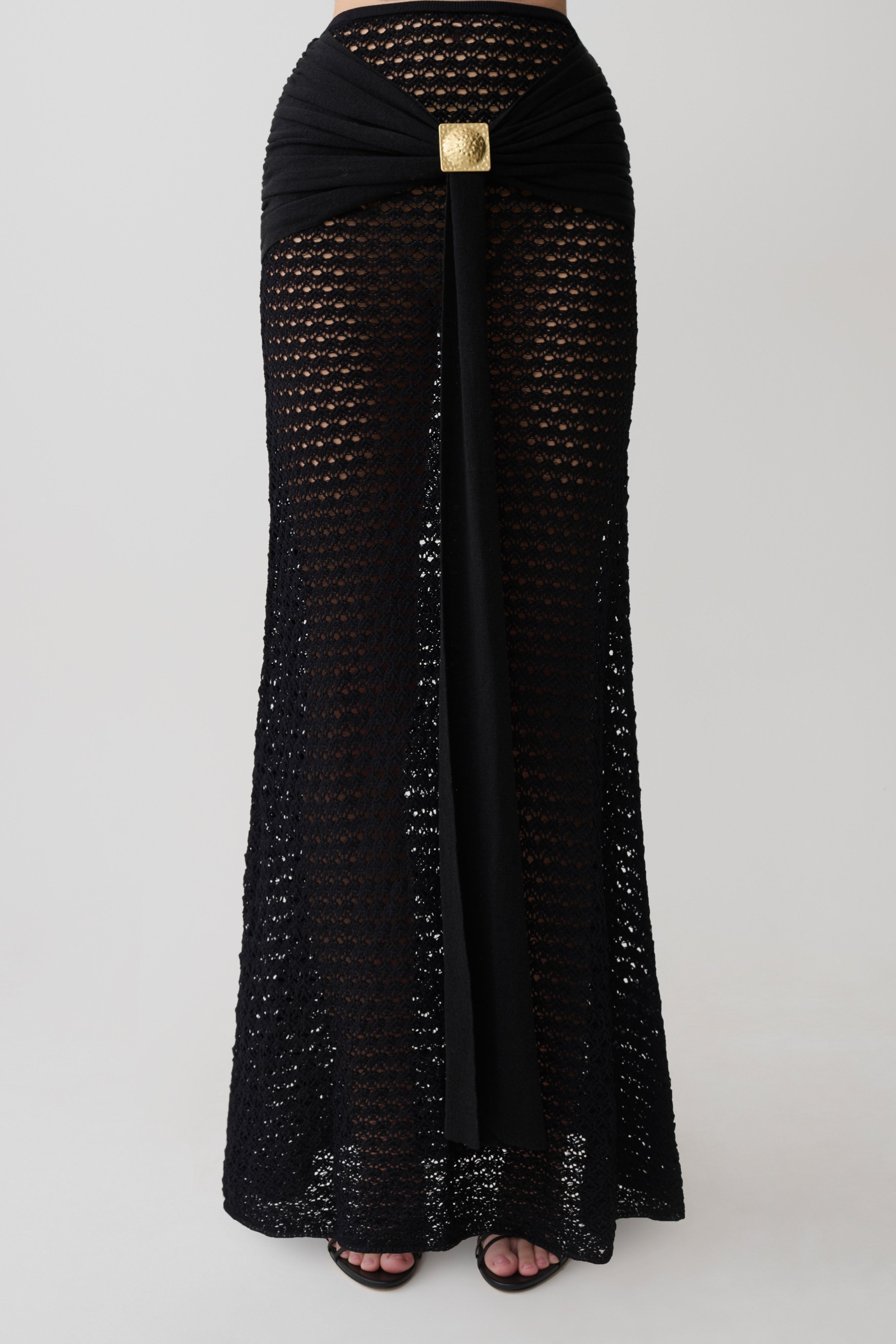 Mania Crochet Maxi Skirt With Hardware - Black