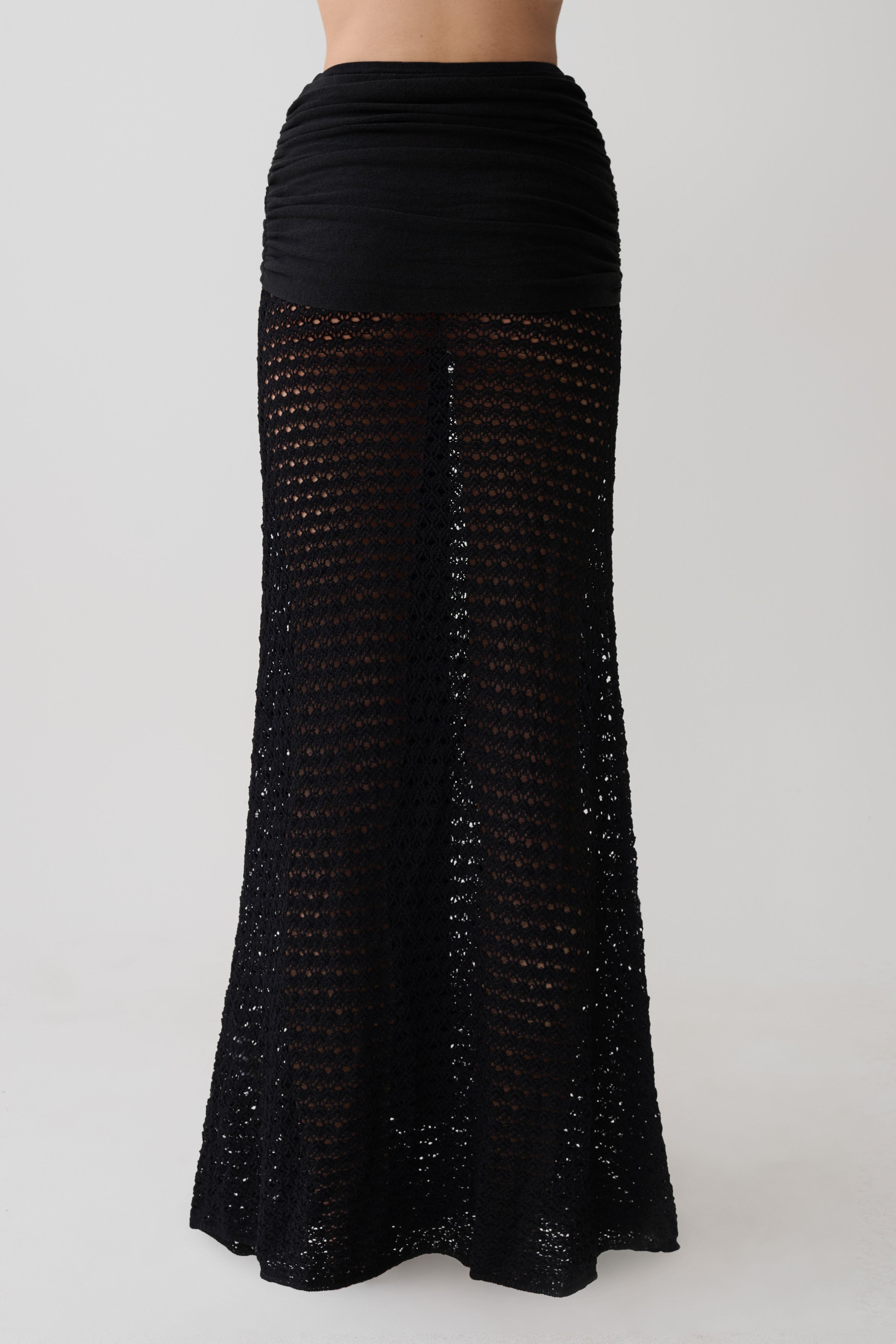 Mania Crochet Maxi Skirt With Hardware - Black