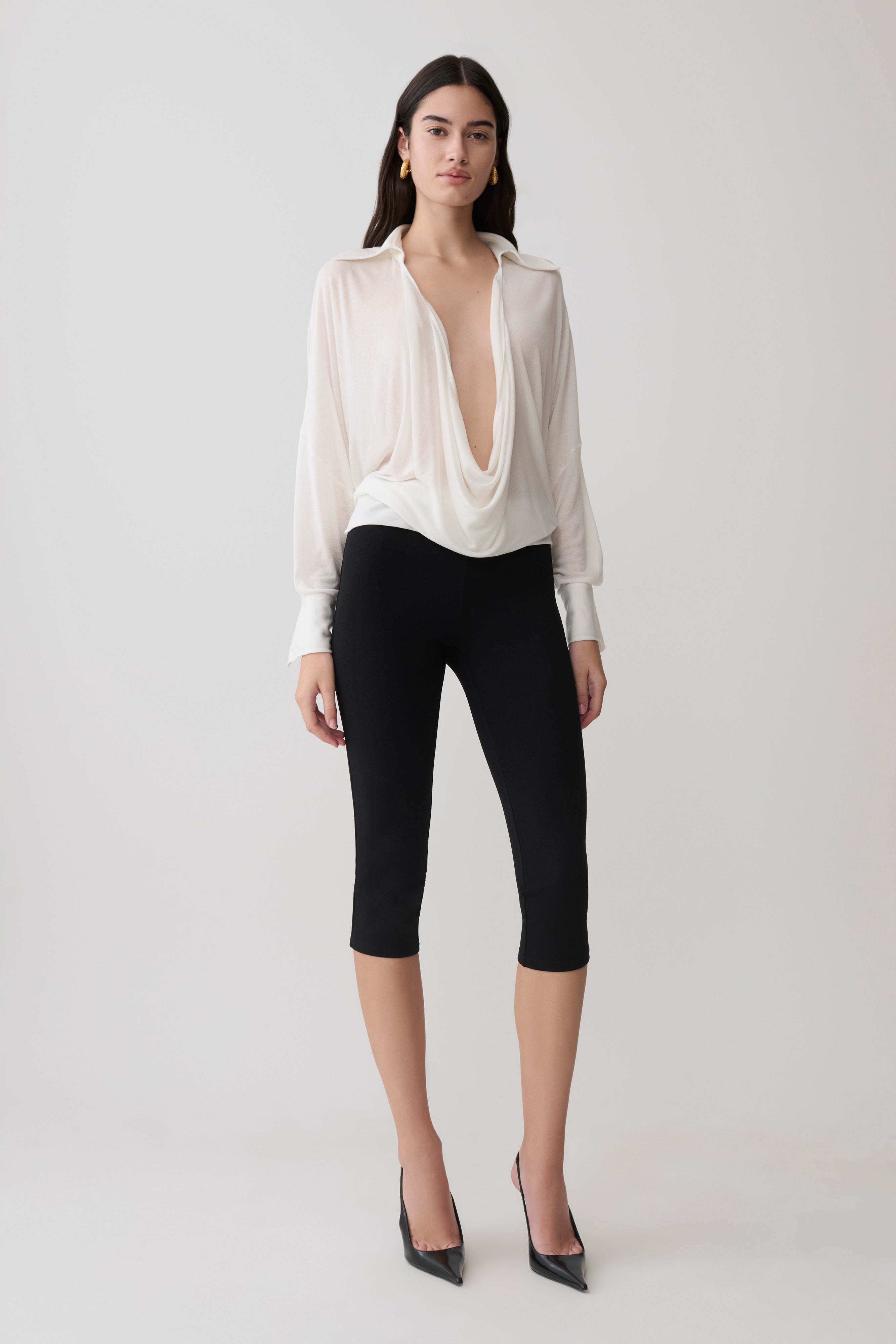 Berkley Draped Long Sleeve Shirt - White
