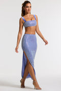 Embellished Mid Rise Maxi Skirt in Blue