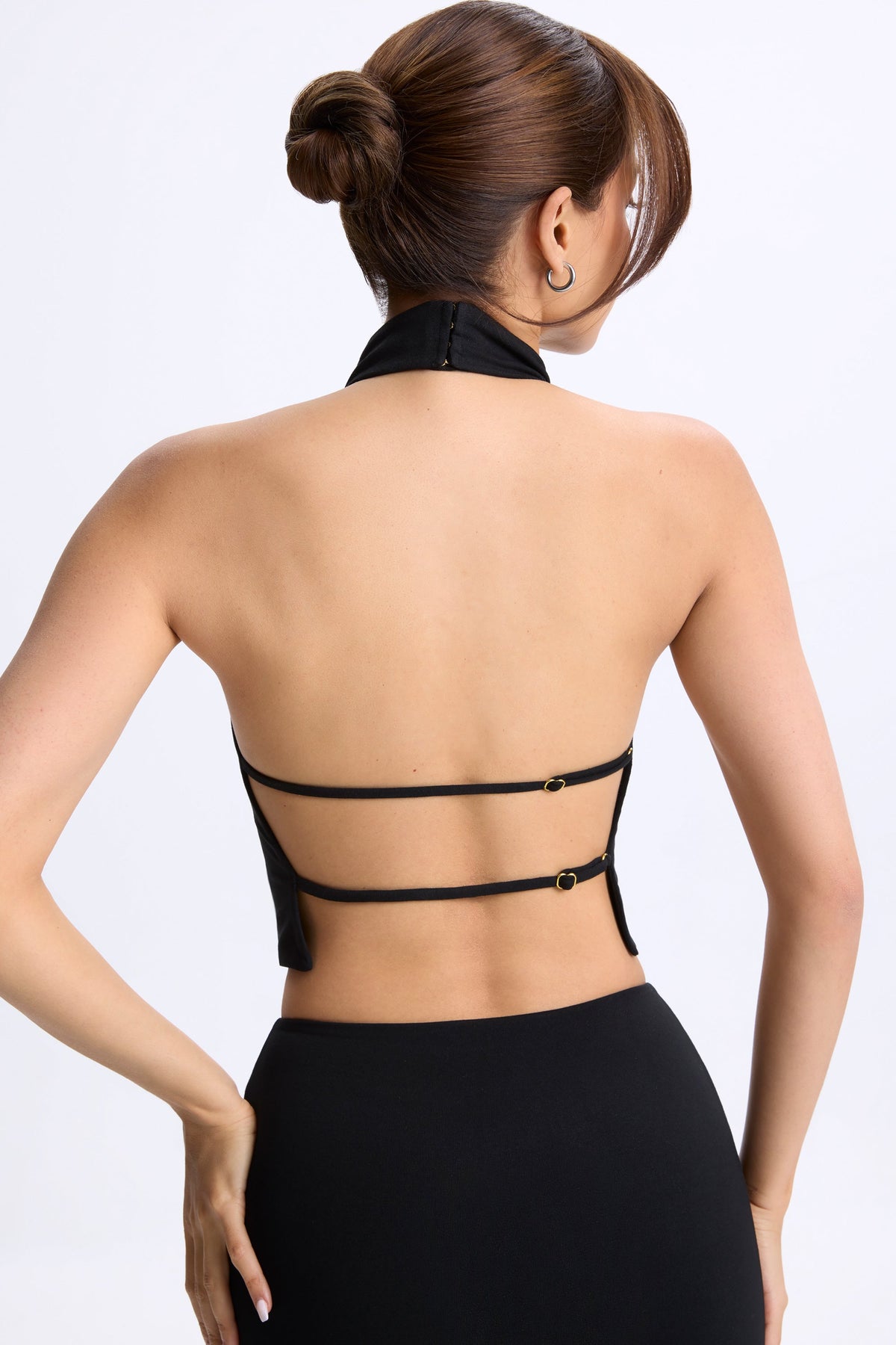 Modal Cowl-Neck Open-Back Top in Black