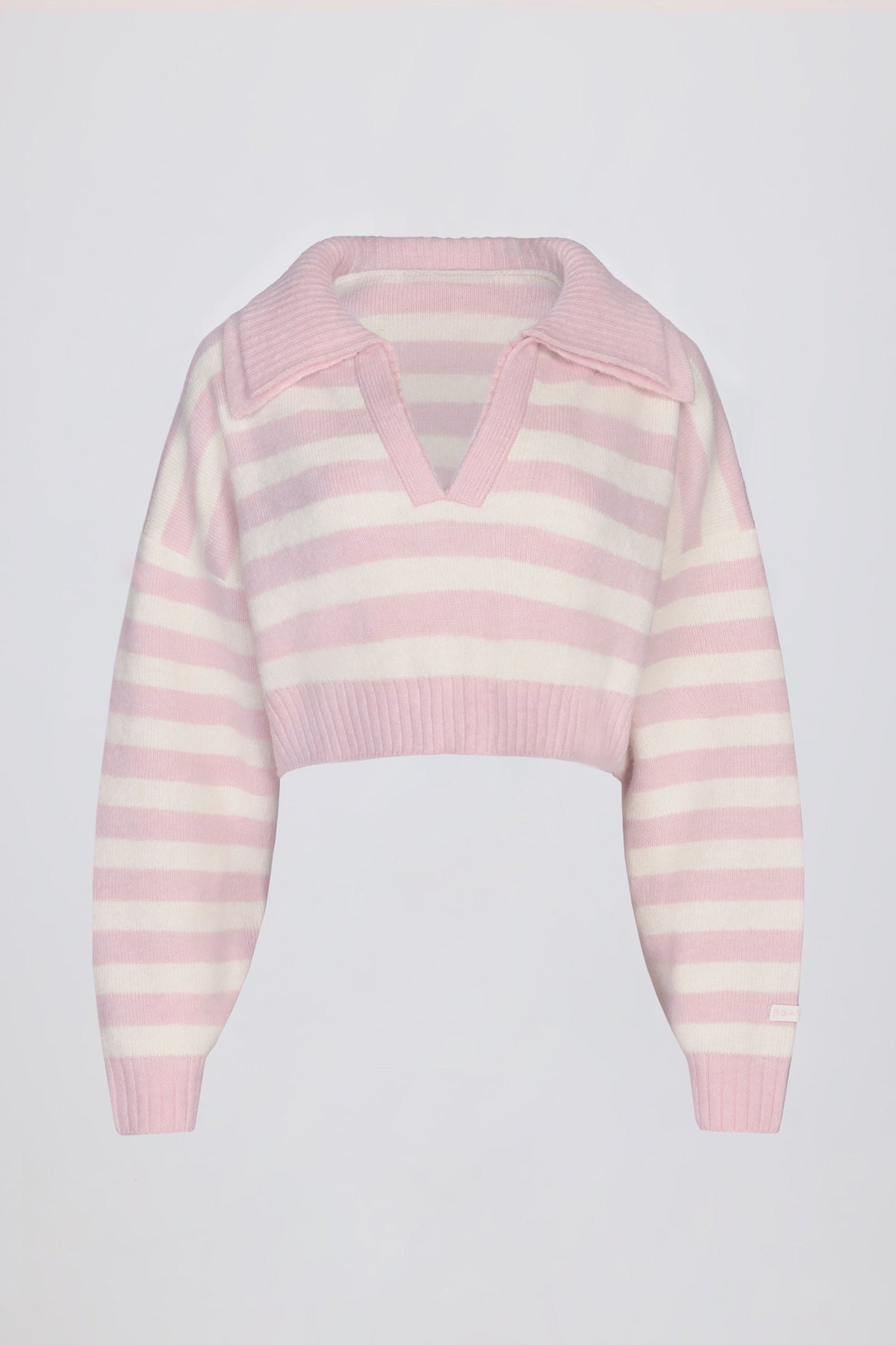 Soft Knit Layered Collar Cropped Jumper in Pink Stripe