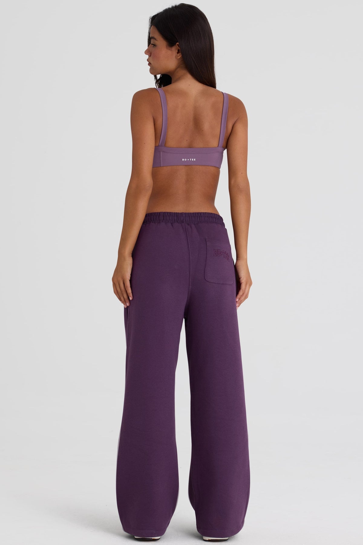 Brushed Jersey Wide-Leg Joggers in Plum