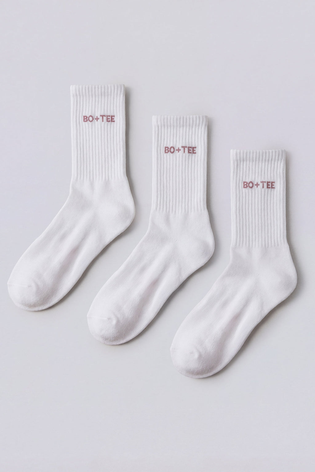 Ribbed Half-Crew 3-Pack Socks in White Pink