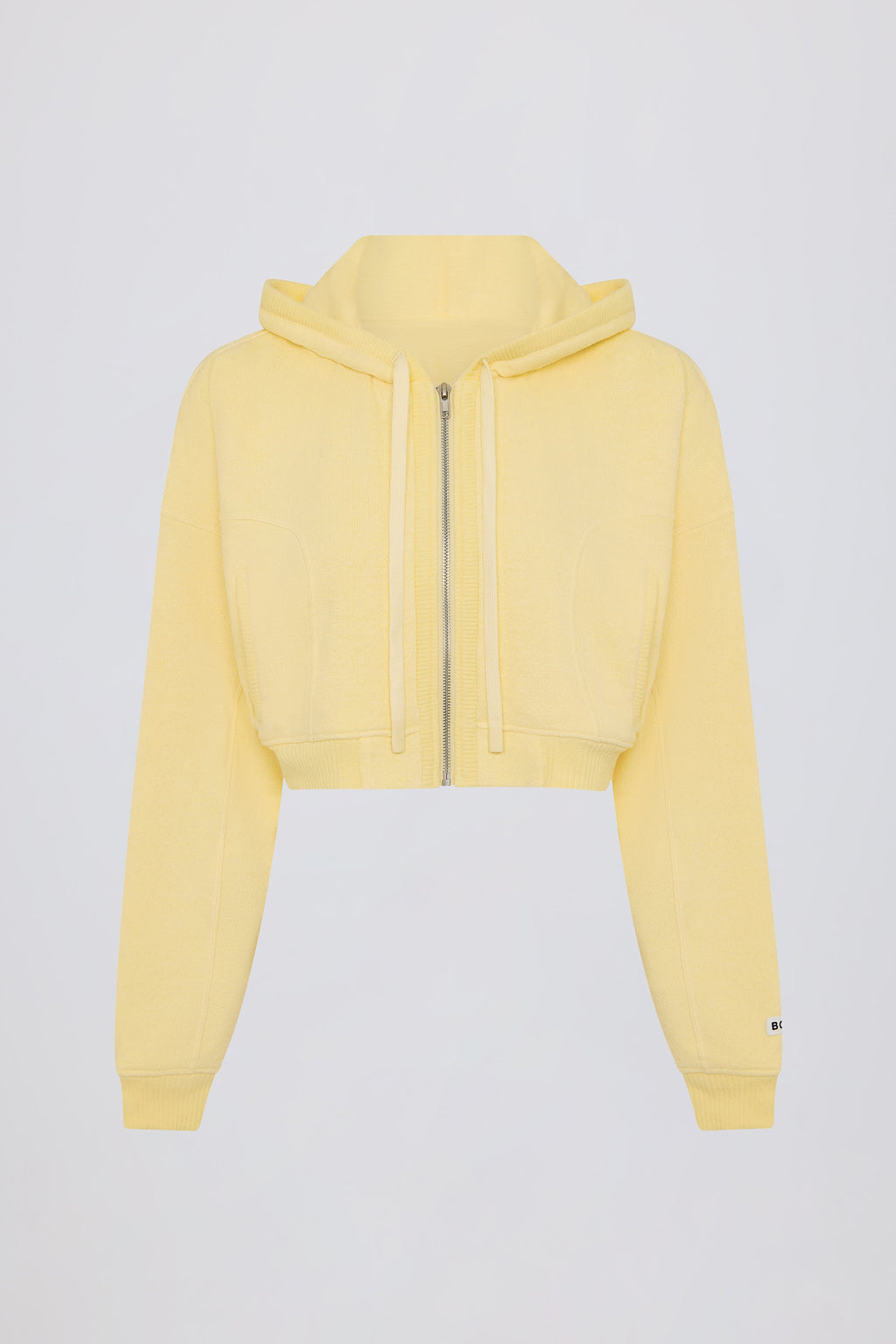 Terry Cotton Zip-Up Cropped Hoodie in Lemon