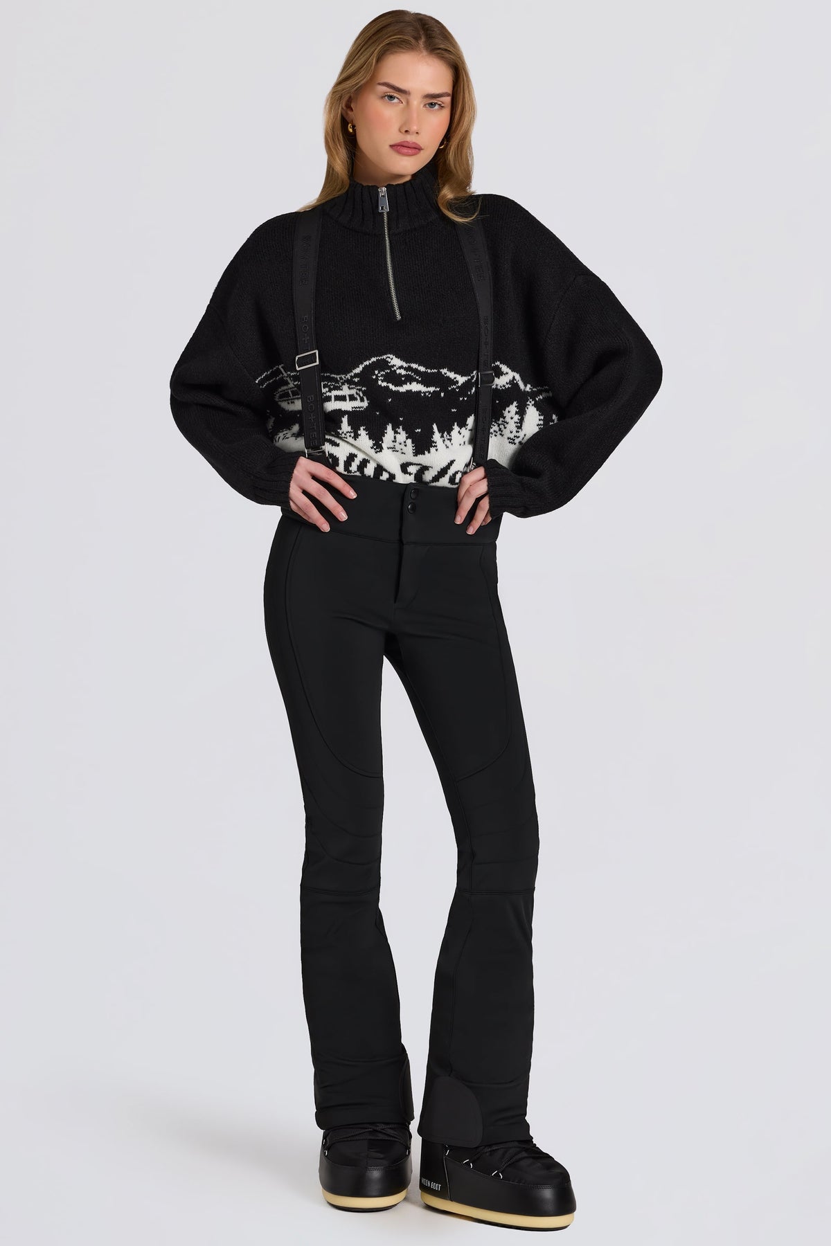 Waterproof High-Rise Salopettes with Suspenders in Black
