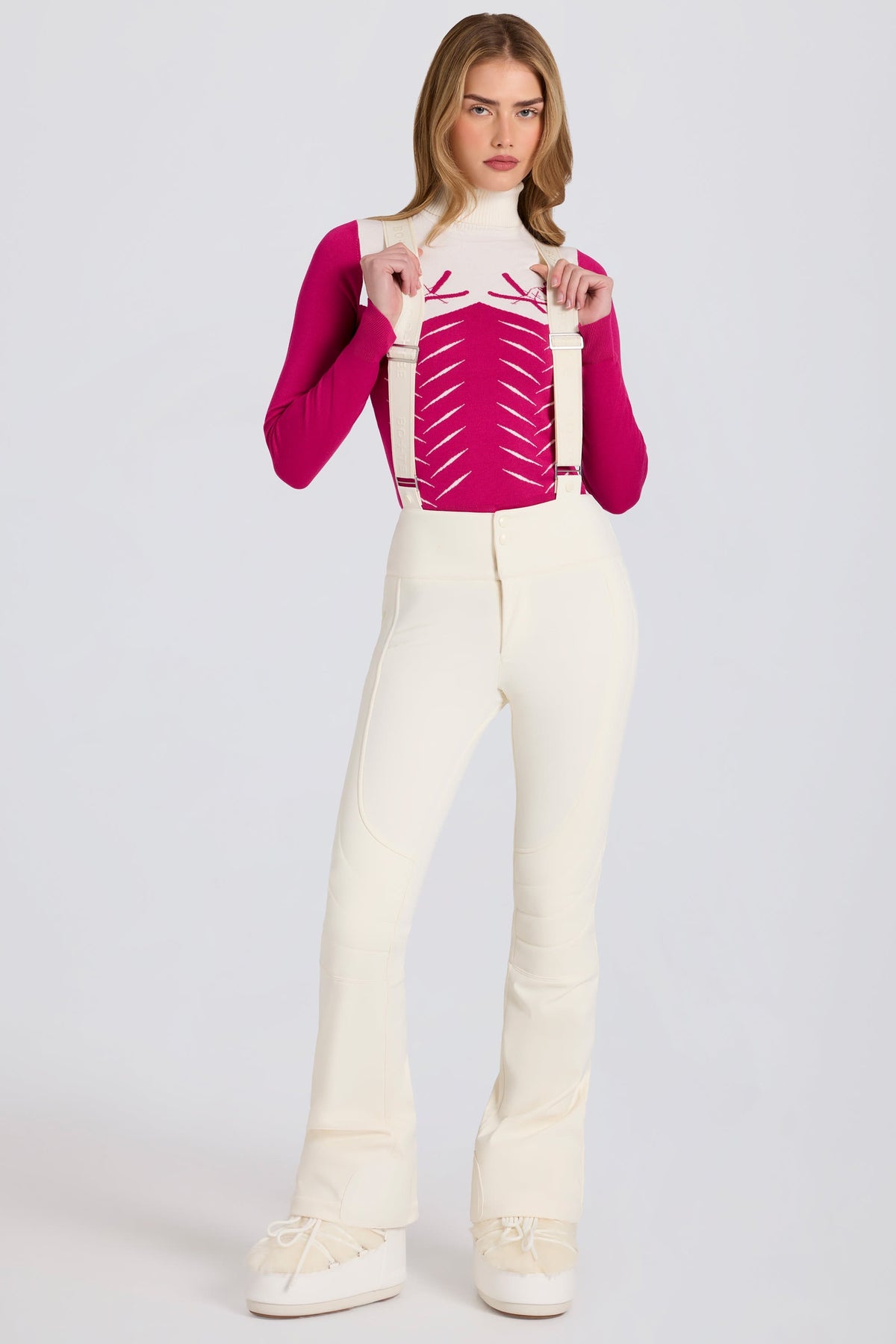 Waterproof High-Rise Salopettes with Suspenders in Ice